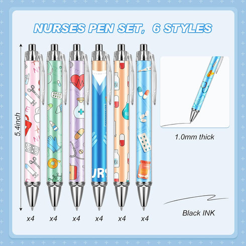 Thenshop Funny Nurse Pens - Cartoon Ballpoint Nursing Pens with Black Ink for Appreciation Gifts (24 Pcs)