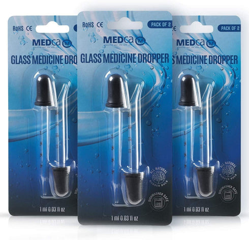 Eye Dropper - 6-Pack Calibrated Glass Medicine Droppers with Bent & Straight Tip for Essential Oils, 1mL Capacity