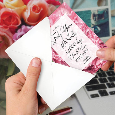 NobleWorks 40th Milestone Anniversary Congratulations Notecard - 40 Years of Loving Marriage, Envelope for Men, Women