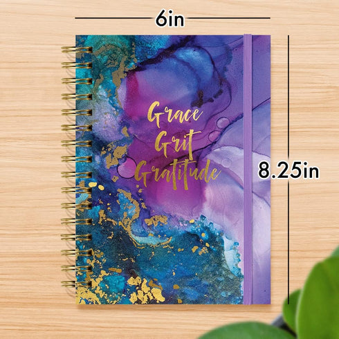Designer Greetings Flex Cover Journal, “Grace, Grit, Gratitude” Purple and Blue Marble, 320 Pages (6” x 8.25”) for Work