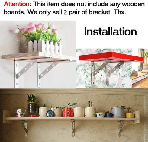 Deezio 10 inch, Pack 4(250x150x4mm) Stainless Steel Solid Shelf Brackets Shelf Support Corner Brace Joint Right Angle