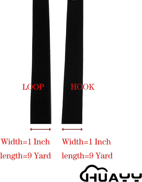 HUAYY 1 Inch Width 9 Yards Length Sew on Hook and Loop Style, Non-Adhesive Nylon Strips, Black