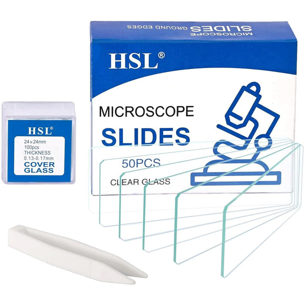 HSL Microscope Slides and Covers, 100pcs 24x24mm Square Cover Glass & 50pcs Blank Ground Edge Glass Slides for