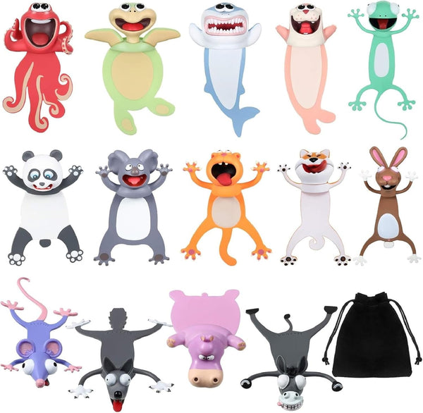 Zonon 14 Pieces 3D Animal Bookmarks for Kids, Cartoon Novelty Stationery Birthday Party Favors for Students