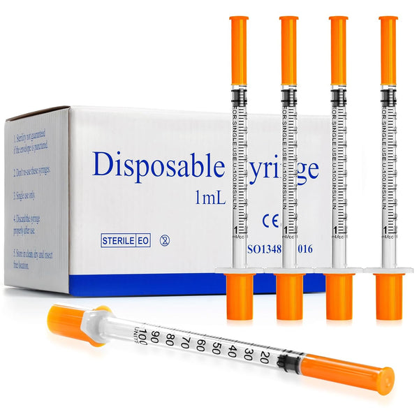 CAILOS 1ml 30 Gauge Syringes, 1cc 5/16 Inch Lab Disposable Supplies, Pack of 100 for Refilling or Dispensing