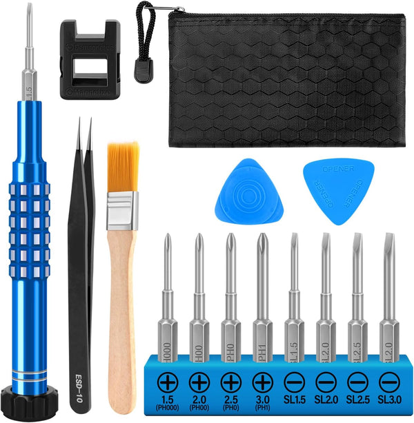 Small Phillips Screwdriver Set, Small Slotted Screwdrivers, 15 Piece Magnetic Repair Tool Kit for Computer, Laptops,