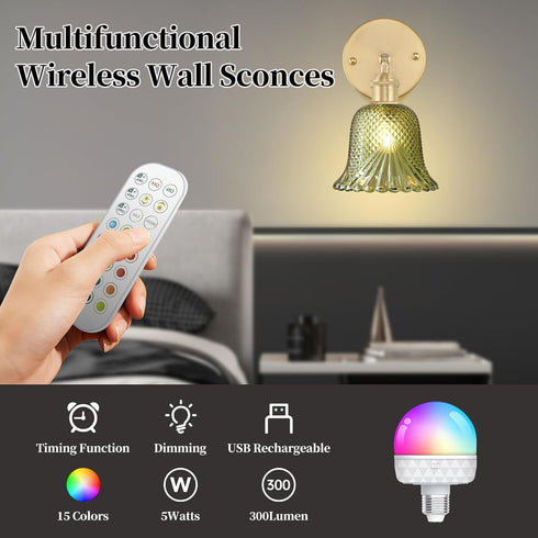 GEEZO Vintage Battery Operated Wall Sconce, with Rechargeable Battery Powered Wall Light with Remote Control