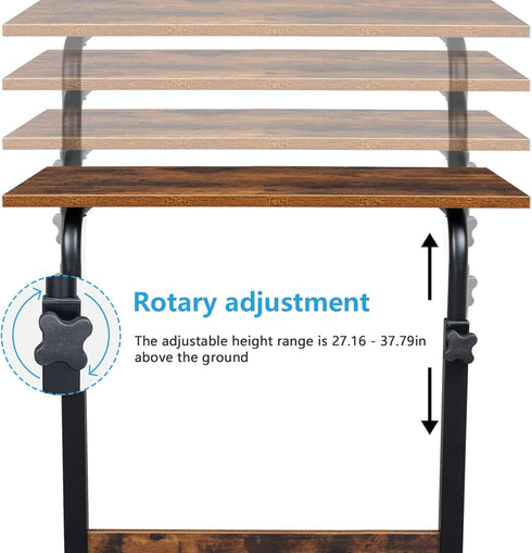 23.62 15.74 27.16-37.79 Mobile Side Table, Mobile Laptop Desk Cart, Adjustable Over Bed Table with Wheels for Sofa