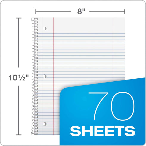 Oxford Spiral Notebook, 1 Subject, College Ruled Paper, 8 x 10-1/2 Inch, Pastel Pink, Orange, Yellow, Green, Blue and Purple, 70 Sheets (63756), Set of 6 by Oxford