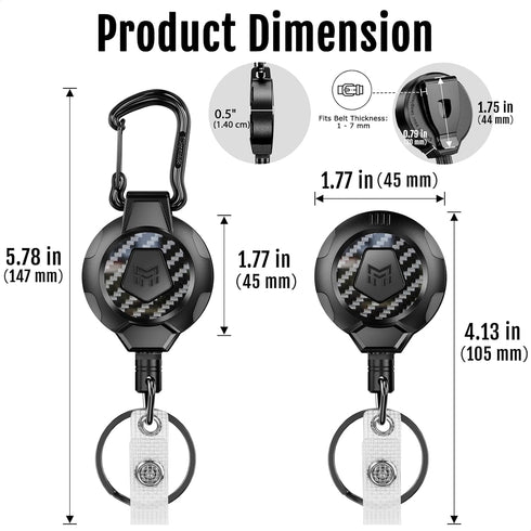 Upgraded Heavy Duty Retractable Keychain, MNGARISTA 2 Pack with Belt Clip & Carabiner, 31.5" Stainless Steel Cable
