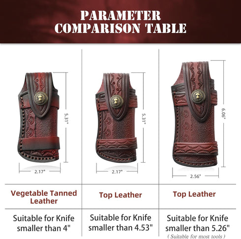 Omesio Pocket Knife Sheath Big (L) - 5.28" Leather Knife Sheath for Belt, Horizontal Carry, Brown Leather for Folding