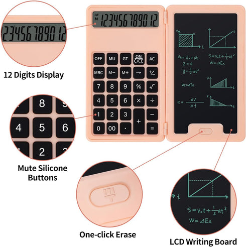 Desk Calculator with Notepad, Portable 12 Digit Large Display Basic Calculator with Stylus for Office, School & Home