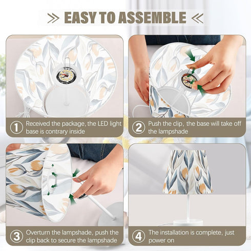Bedside Lamp Blue Grey Leaf Pattern Table Lamp Bedroom LED Nightstand Desk Lamp Lampshade for Sleeping Living Room Dorm