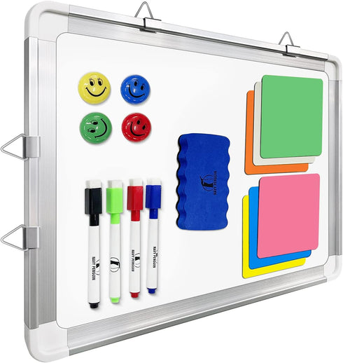 Whiteboard Set - 15 x 12" White Board with 1 Eraser, 4 Markers, 4 Magnets, and 6 Labels for Home Office Reminder