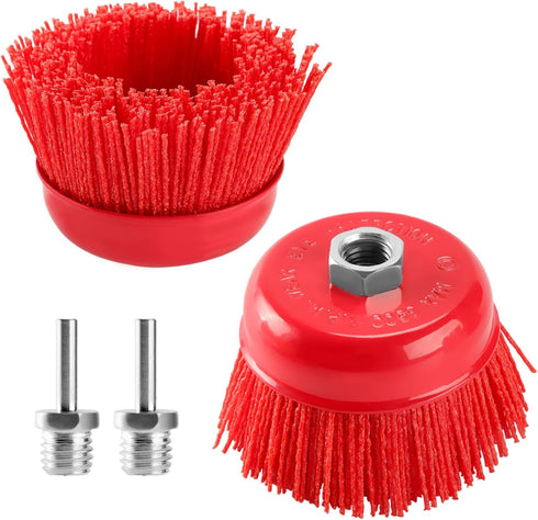 POLIWELL 4 Inch Nylon Filament Brush 2 Pack, 4 Abrasive Bristle Cup