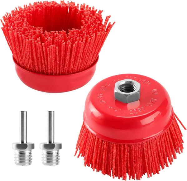 POLIWELL 4 Inch Nylon Filament Brush 2 Pack, 4 Abrasive Bristle Cup