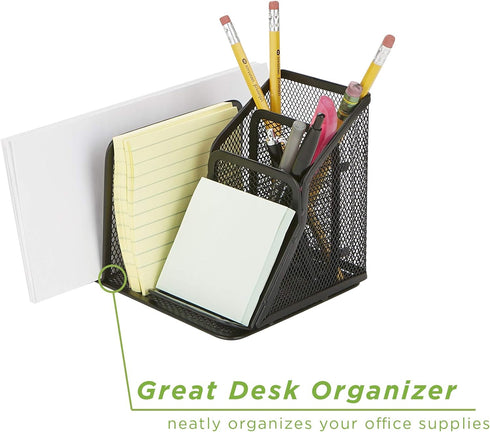 Mind Reader Desk Organizer, 5-Compartment, 2-Piece Same Set Supplies and Accessories Storage for Office Desk (BLACK)