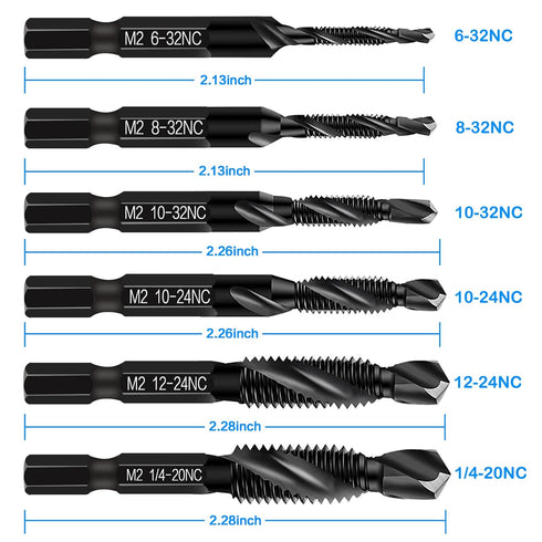 Upgraded 6-Pack Combination Drill & Taps Bit Set, SAE 6542 M2 HSS Steel with Anti-Rust Coating