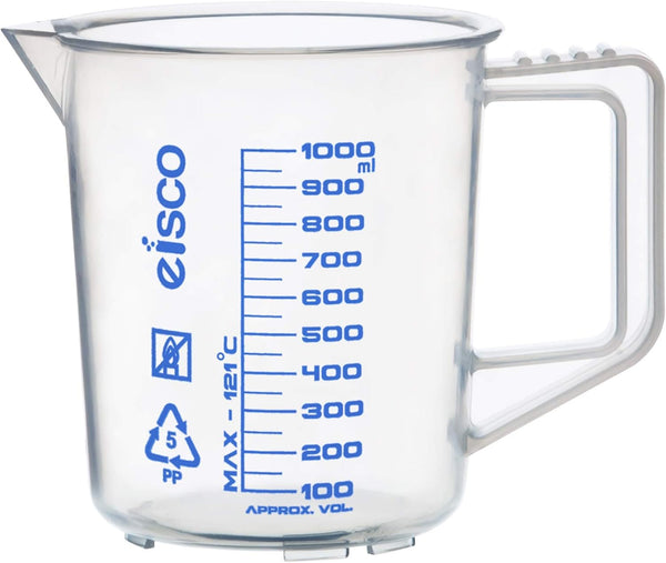 EISCO Measuring Jug, 1000ml Polypropylene with Screen Printed Graduations, Spout & Handle for Easy Pouring