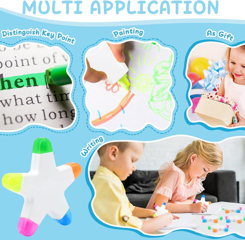 Star Highlighters, 10 PCS, 5-In-1 Colorful Star Highlighters, Watercolor Highlighter, Multi Color Fluorescent