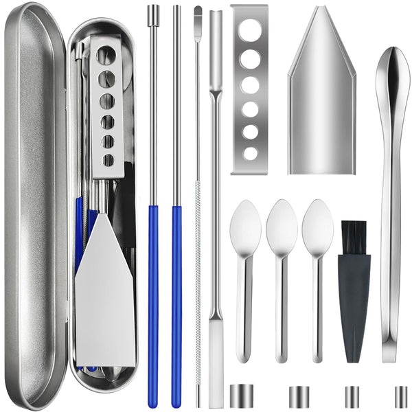 Artcome 15 PCS Capsule Filling Tool Kit for Pill Filler - Lab Scoops, Powder Pan, Herb Tamper, Capsule Holder, All Sizes