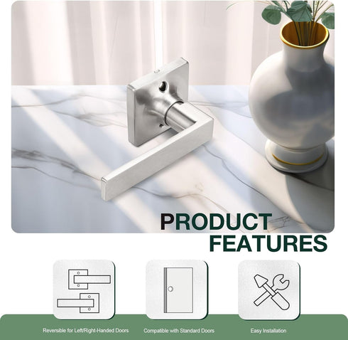 GOBEKOR Brushed Nickel Lever Door Handle - Dummy Door Levers for Square Closet, Non-Turning Door Handle