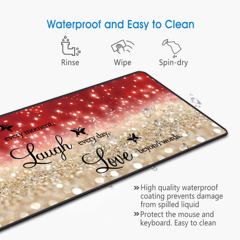 Desk Pad Gaming Mouse Pad with Coasters, 31.5"x 11.8" Large Non-Slip Rubber Base Mousepad, Red Glitter Quote