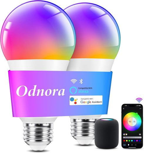 Odnora Smart Light Bulbs, Work with Alexa & Google Assistant, 9W LED Light
