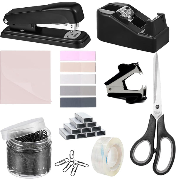 Black Office Supplies Set, Stapler and Tape Dispenser for Women, Gift for Boss Lady, Office Clerks