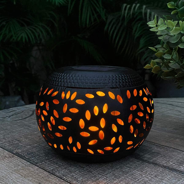 Solar Table Lights Outdoor Waterproof - Dancing Flickering Flame Lamp Black Metal