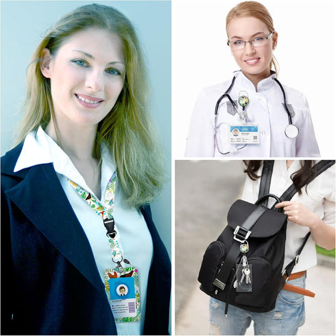 Gctriki ID Badge Holder with Lanyard, Cute Flower Chickens Lanyard for Keys, Funny Retractable Badge Reel