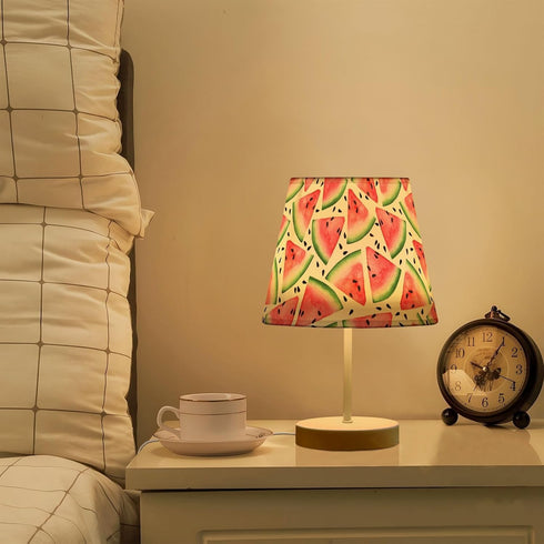 Peystean Summer 3 Dimmable Port,11.8" Cute Cut Watermelon Colors LED Table Lamp with USB Linen Shade Bedside Nightstand