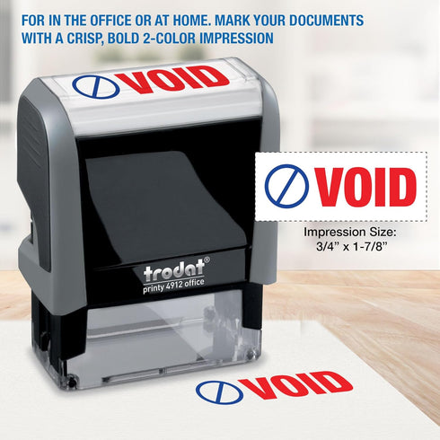 Trodat Stamp 4912 Office Printy - Self Inking with English Text Void, Red and Blue Ink