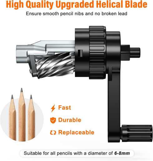 Pencil Sharpener Black, Manual Pencil Sharpener with Stronger Helical Blade to Fast Sharpen for Kids, School, Classroom, Home, Artists, Ideal for No.2/Colored/Art Pencils by AUXIRACER