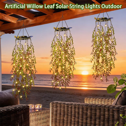 HSBMTBDBF 66 IP65 Solar Hanging Garden Lights, LED Artificial Willow Leaf Solar String Lights Outdoor, Birthday Gifts