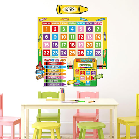 Set Colorful Crayon Calendar Bulletin Board Crayons CTP Bulletin Board Calendar Seasons Weather Chart Crayon Classroom