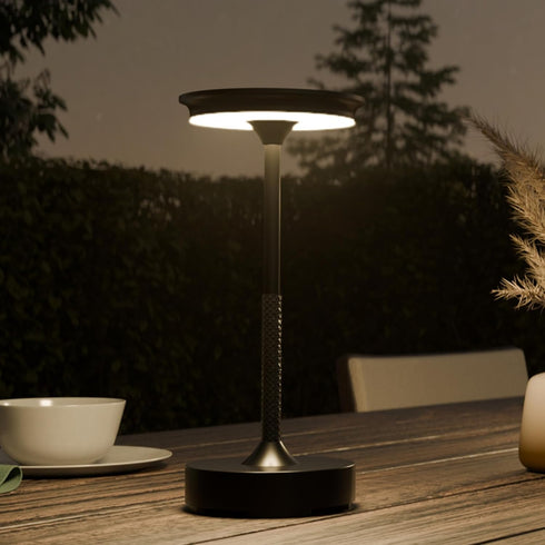 60000176 10.5" 2W 3-Level Dimmer Globe Electric Led Integrated Outdoor Table Lamp, Black, Rechargeable Battery, USB-C