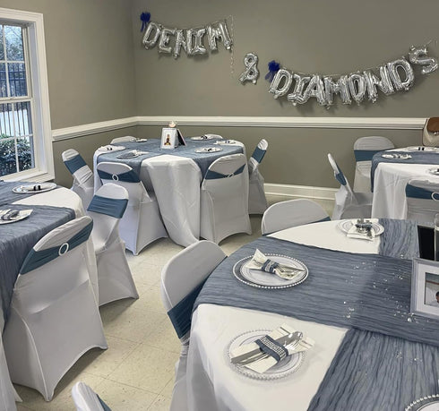 JKDMJF 50 Pack Stretch Spandex Silver Gray Chair Sashes Bows - Universal Chair Bands with Silver Buckle for Wedding
