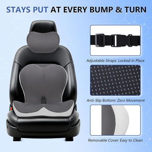 GKTKG 2-in-1 Set Truck Seat Cushion and Headrest for Truck Driver, Lumbar Support Car Cushions for Long Haul Driving