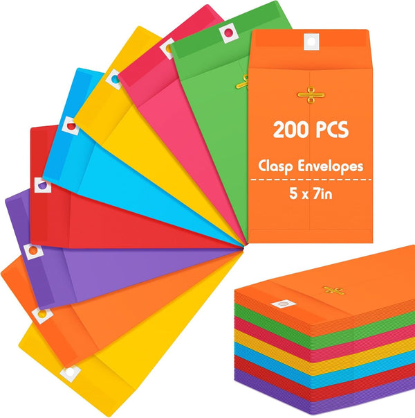 Geyee 200 Pcs 5 x 7" Manilla Clasp Envelopes, Gummed Closure 28 lb Kraft Paper for Storing or Mailing