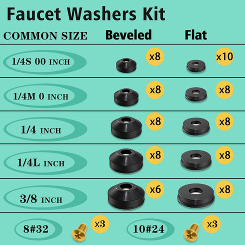 32 Size 258 PC Faucet and Plumbing Rubber Washers Assortment Kit for Outdoor Faucet Repair
