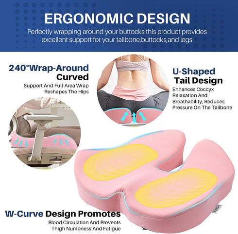 Tailbone X Large Memory Foam Seat Cushion for Office Chair,for Back Support, Relief Sciatica & Coccyx Pain Relief