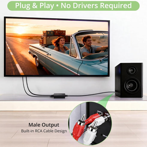 192kHz 24bit Optical to RCA Converter with Built-in Audio Amplifier Chip, Compact Plug and Play Digital to Analog Audio