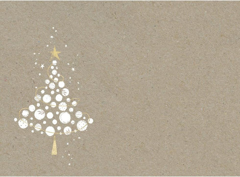 Tree-Free Greetings Holiday Greeting Cards, White Christmas Tree, Vintage Brown Recycled Paper, Boxed Note Card Set,