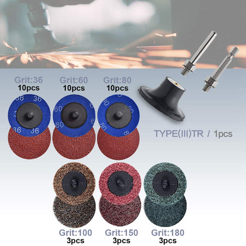 40 Pack 2 inch 1/4" 36/60/80 Tshya Quick Change Disc, Sanding Discs, with Roll Lock Disc Pad Holder for Die Grinder