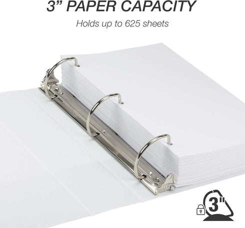 Samsill Durable 3 Inch Binder, Made in the USA, D Ring Binder, Customizable Clear View Binder, White, 2 Pack, Holds 625