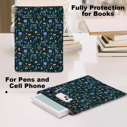 Waterproof Book Sleeve with Zipper, Wildflower Pattern Book Pouch for Women, Book Lovers Gifts, Librarian Accessories