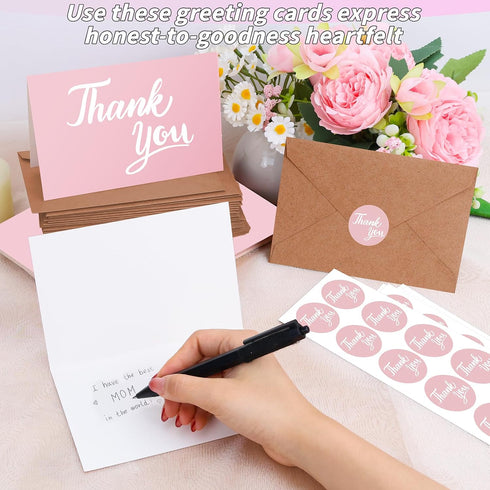 600 4x6 Inch Set Pcs Pink Thank You Cards Bulk with Kraft Envelopes and Stickers Blank Thank You Notes Box Minimalistic