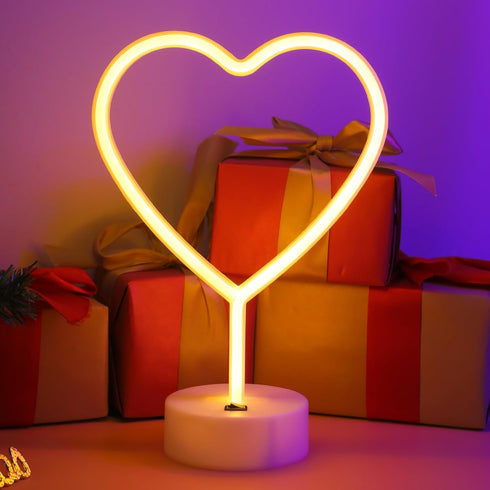 LED Heart Shaped Neon Night Lights Warm White Neon Lamp USB & Battery Powered Hanging Wedding Sign Novelty Indoor Lamps