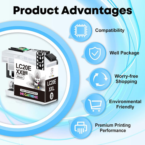 Miss Deer LC20E XXL Ink Cartridge Ultra-high Capacity Compatible Replacement for LC20EBK LC20EM LC20EC LC20EY Brother